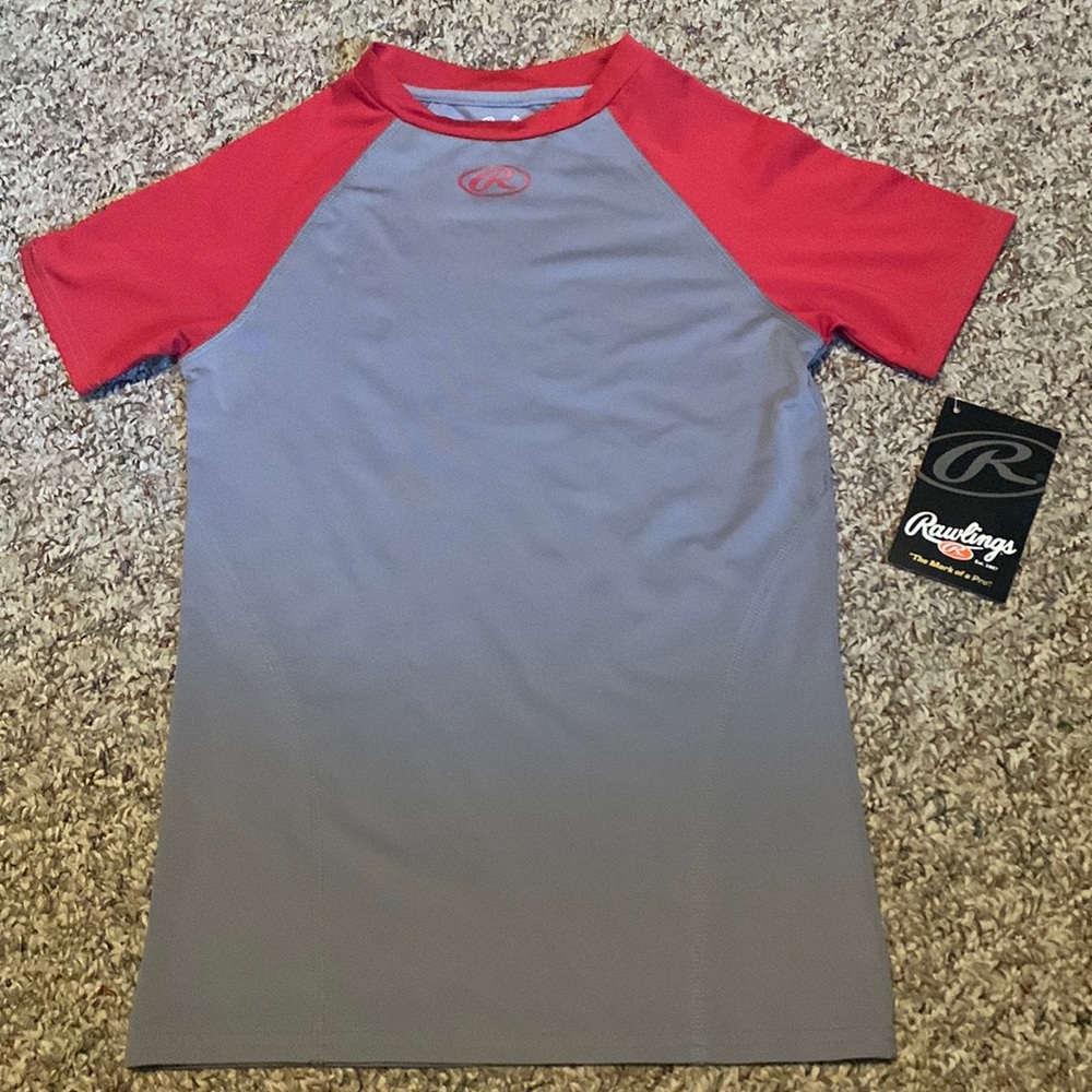 New Rawlings Youth short sleeve compression baseball shirt Red Gray